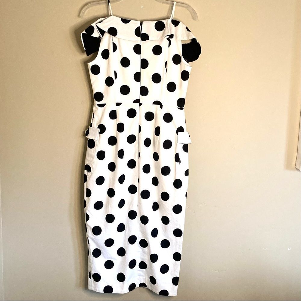NICHOLAS Black Polka Dot on White Ruffled Midi Dress - Picture 11 of 16